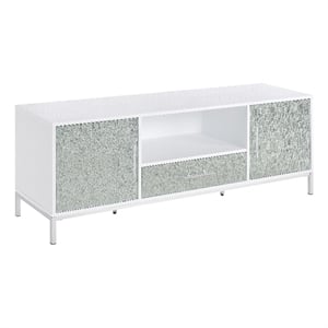 Pemberly Row Contemporary White Wood and Chrome 58&quotTV Cabinet