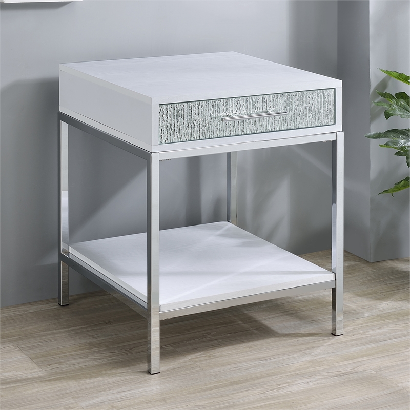 Pemberly Row Contemporary White Wood and Chrome 3-Piece Occasional Set