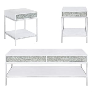 Pemberly Row Contemporary White Wood and Chrome 3-Piece Occasional Set