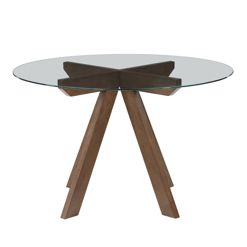 Pemberly Row Transitional Mocha Brown Wood and Glass Top Dining Table