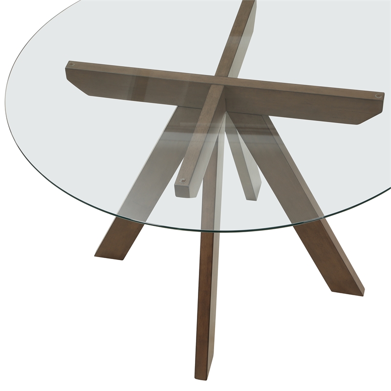 Pemberly Row Transitional Mocha Brown Wood and Glass Top Dining Table