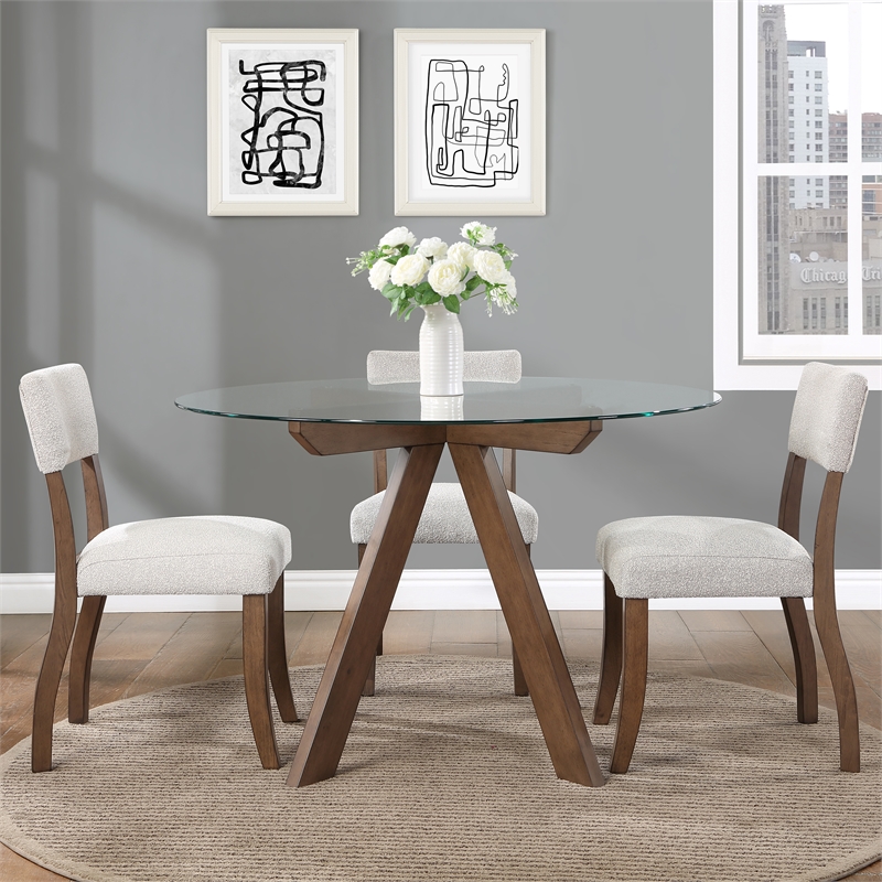 Pemberly Row Transitional Mocha Brown Wood and Glass Top Dining Table