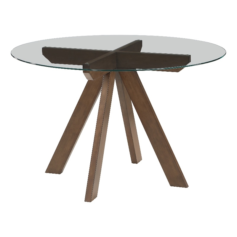 Pemberly Row Transitional Mocha Brown Wood and Glass Top Dining Table