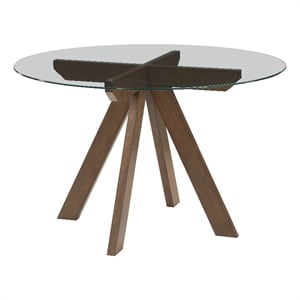 Pemberly Row Transitional Mocha Brown Wood and Glass Top Dining Table