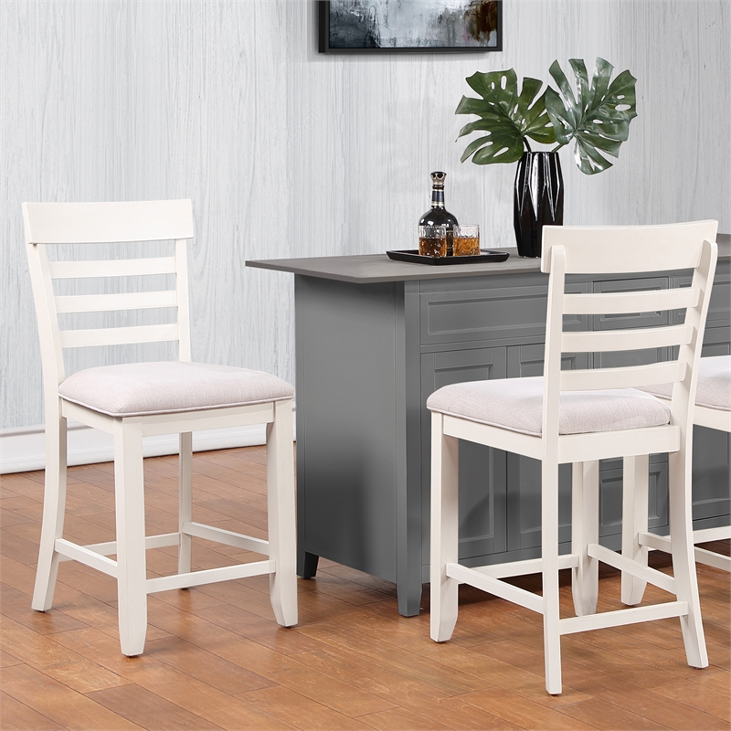 Pemberly Row Farmhouse / Country Off White Wood Counter Chair