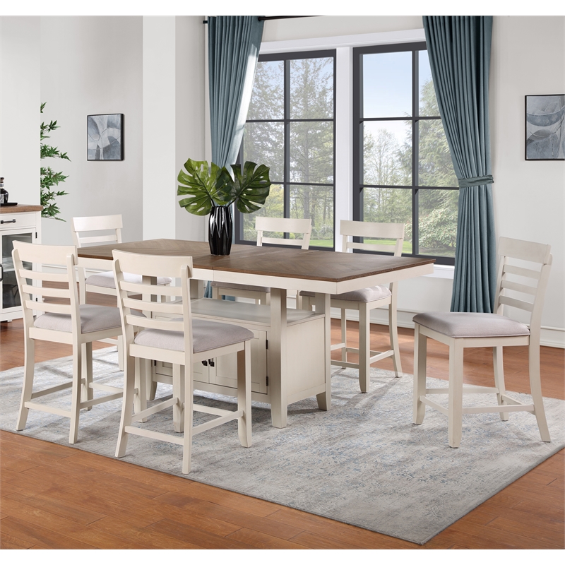 Pemberly Row Farmhouse / Country Off White Wood Counter Chair