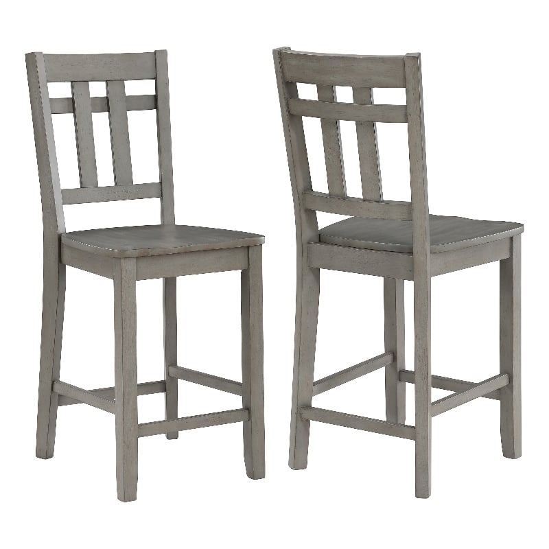 Pemberly Row Farmhouse / Country Gray Finish Wood Counter Chair