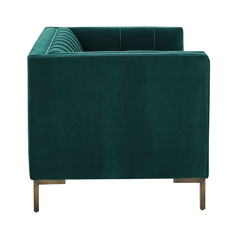 Pemberly Row Contemporary Stitch Green Velvet Button Tufted Loveseat