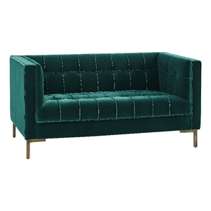 Pemberly Row Contemporary Stitch Green Velvet Button Tufted Loveseat
