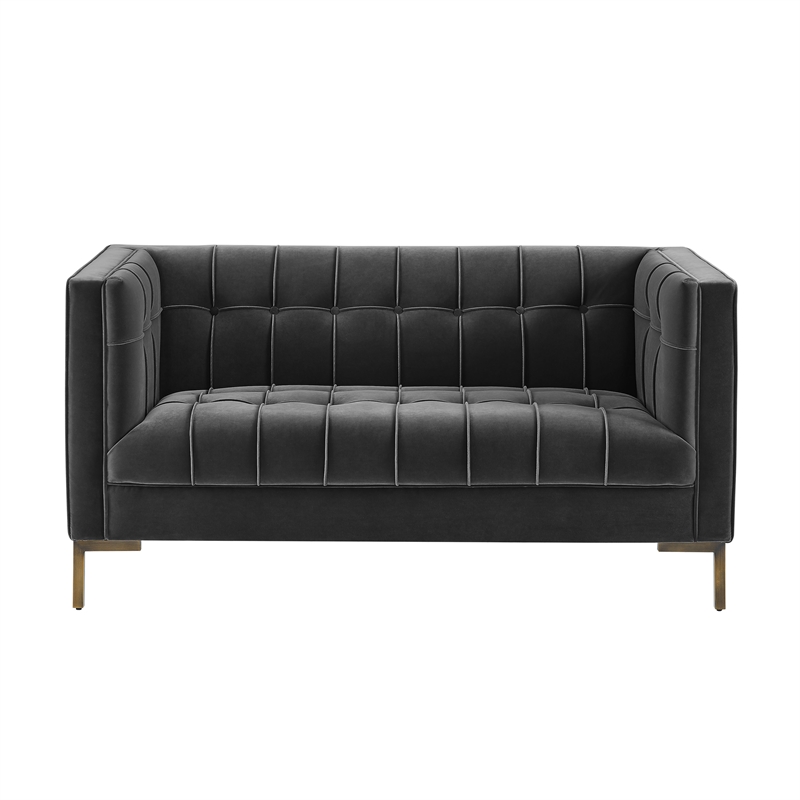 Pemberly Row Contemporary Stitch Gray Velvet Button Tufted Loveseat