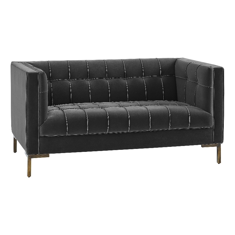 Pemberly Row Contemporary Stitch Gray Velvet Button Tufted Loveseat