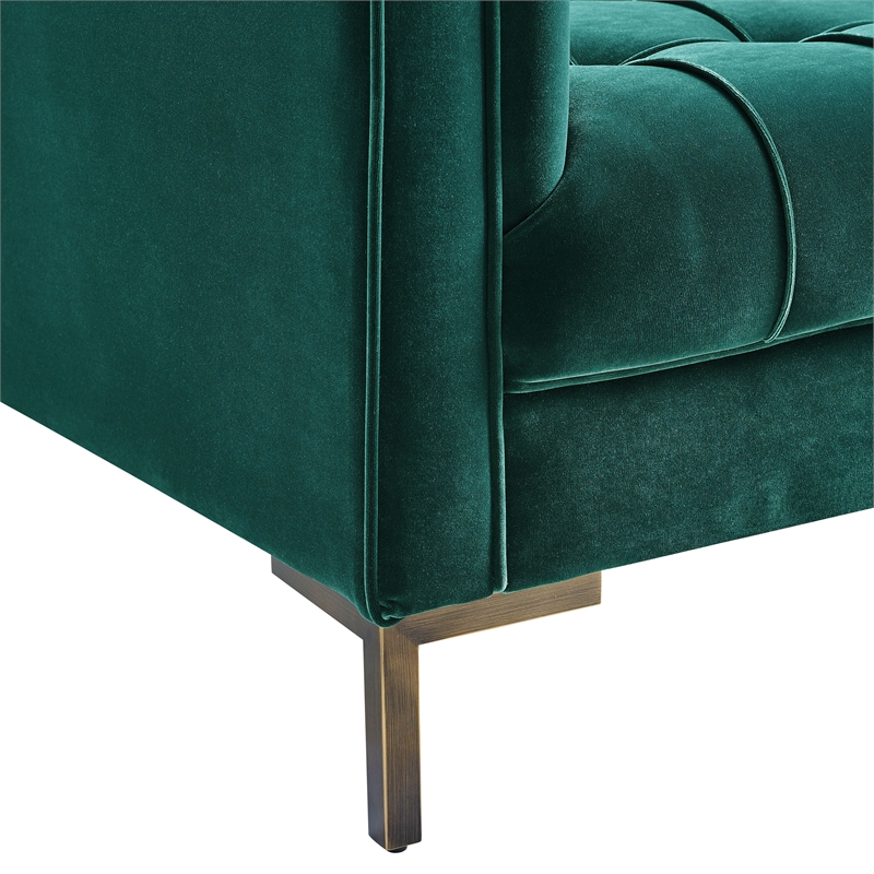 Pemberly Row Contemporary Channel Stitch Green Velvet Button Tufted Sofa