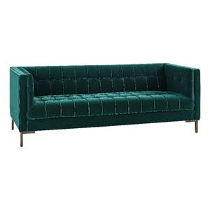 Pemberly Row Contemporary Channel Stitch Green Velvet Button Tufted Sofa