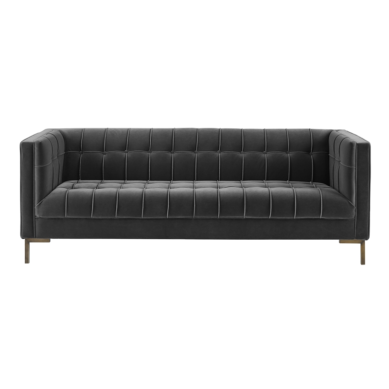 Pemberly Row Contemporary Channel Stitch Gray Velvet Button Tufted Sofa