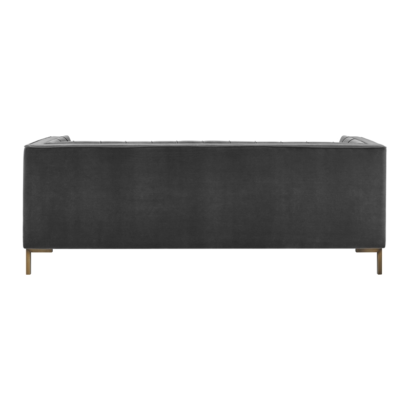 Pemberly Row Contemporary Channel Stitch Gray Velvet Button Tufted Sofa