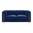 Pemberly Row Contemporary Blue Velvet Button Tufted Loveseat