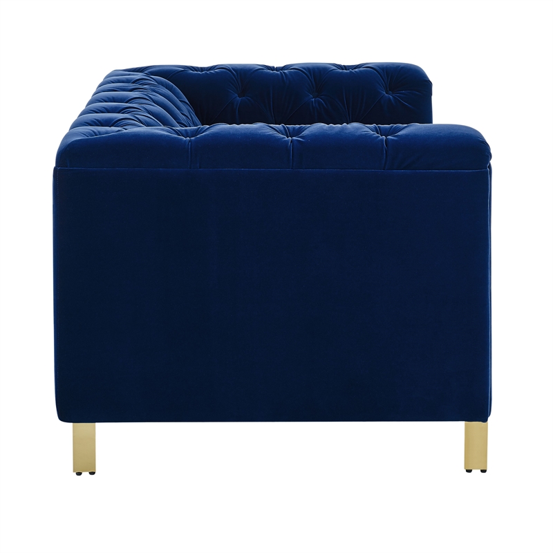 Pemberly Row Contemporary Blue Velvet Button Tufted Loveseat