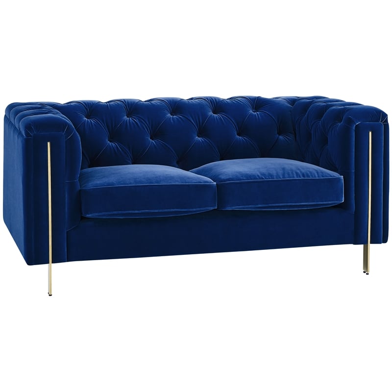 Pemberly Row Contemporary Blue Velvet Button Tufted Loveseat