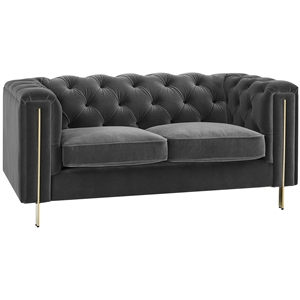 Pemberly Row Contemporary Gray Velvet Button Tufted Loveseat