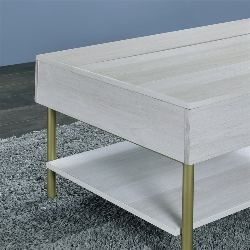 Pemberly Row Contemporary White Wood and Brass Lift Top Coffee Table