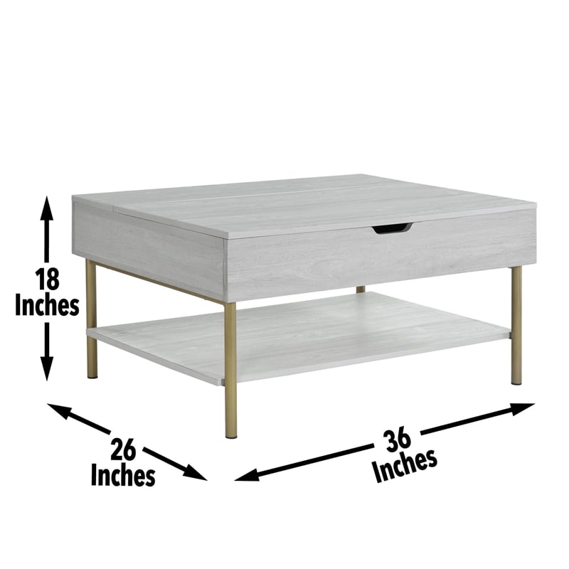 Pemberly Row Contemporary White Wood and Brass Lift Top Coffee Table