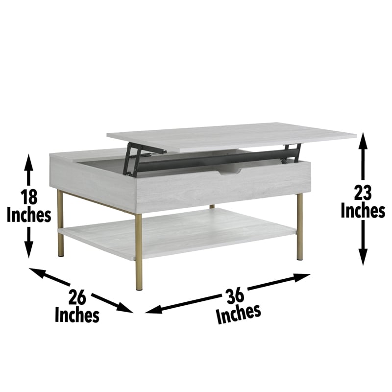 Pemberly Row Contemporary White Wood and Brass Lift Top Coffee Table