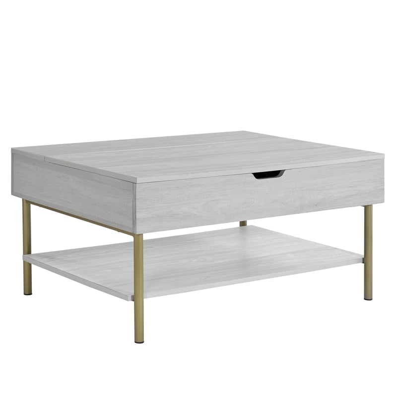 Pemberly Row Contemporary White Wood and Brass Lift Top Coffee Table