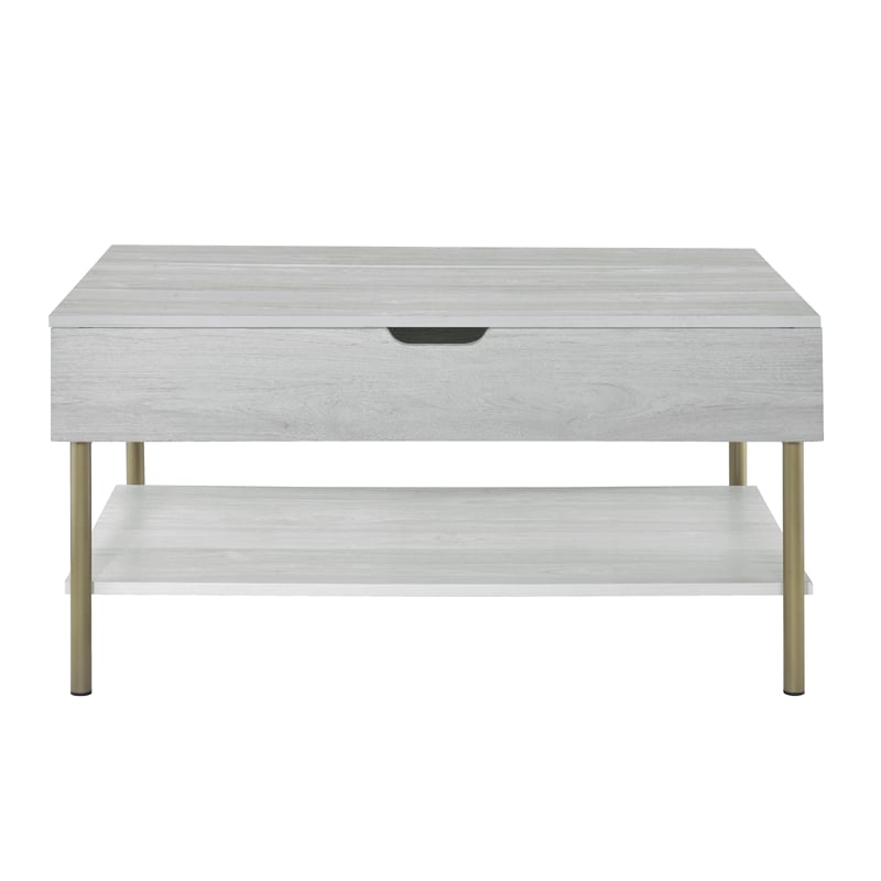 Pemberly Row Contemporary White Wood and Brass Lift Top Coffee Table