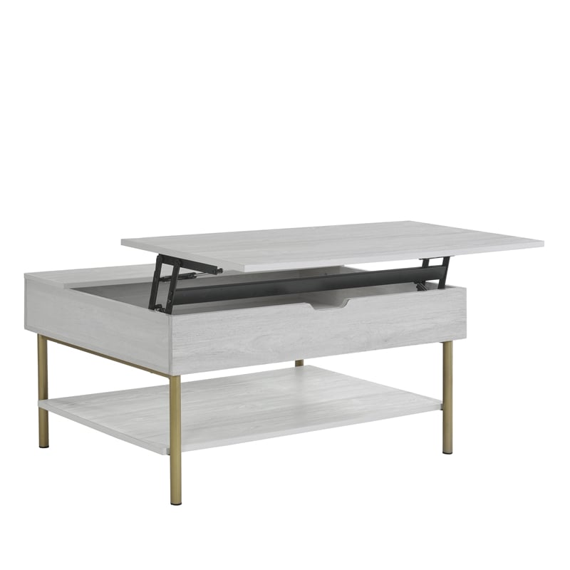Pemberly Row Contemporary White Wood and Brass Lift Top Coffee Table