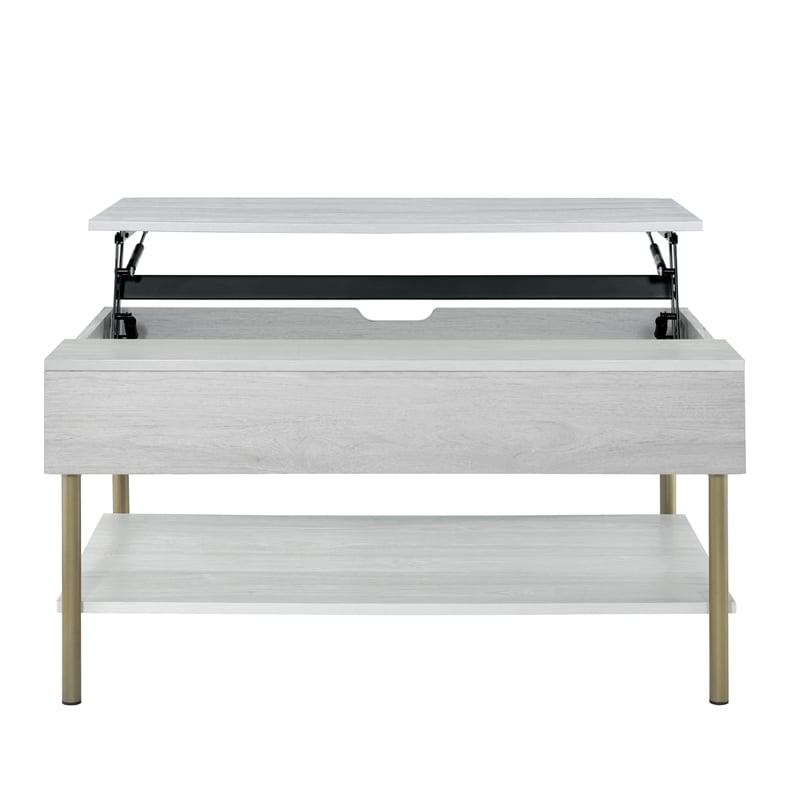 Pemberly Row Contemporary White Wood and Brass Lift Top Coffee Table