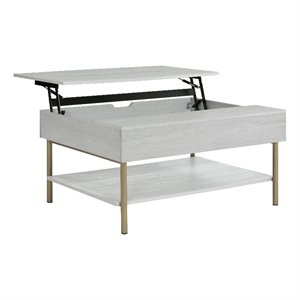 Pemberly Row Contemporary White Wood and Brass Lift Top Coffee Table