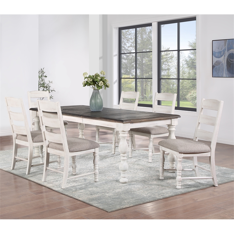 Pemberly Row Farmhouse 7-piece Weathered White Wood Dining Set