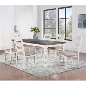 Pemberly Row Farmhouse 7-piece Weathered White Wood Dining Set