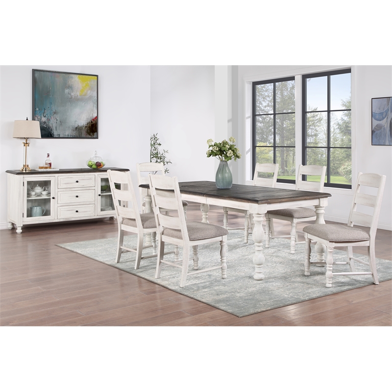 Pemberly Row Farmhouse 7-piece Weathered White Wood Dining Set
