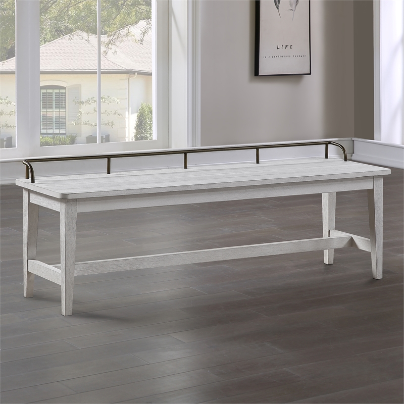 Pemberly Row Farmhouse / Country Ivory Finished Wood Dining Bench