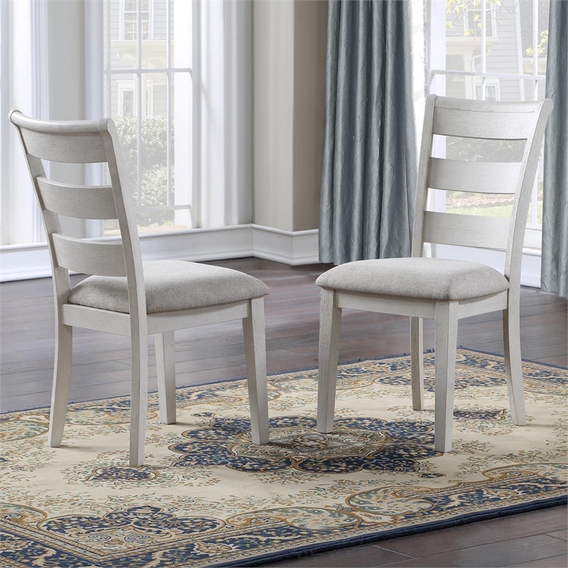 Pemberly Row Farmhouse / Country Ivory Ladderback Wood Side Chair