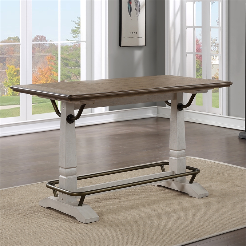 Pemberly Row Ivory and Brown Wood Counter Height Gathering Table