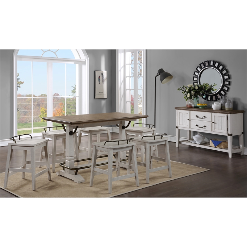 Pemberly Row Ivory and Brown Wood Counter Height Gathering Table