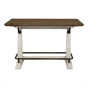 Pemberly Row Ivory and Brown Wood Counter Height Gathering Table