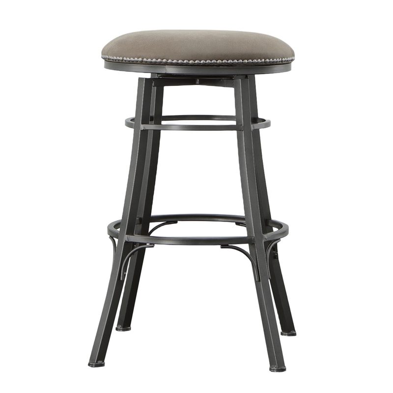 Pemberly Row Transitional Gray Metal Backless Swivel Bar Stool