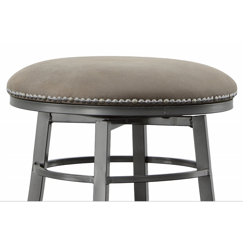 Pemberly Row Transitional Gray Metal Backless Swivel Bar Stool