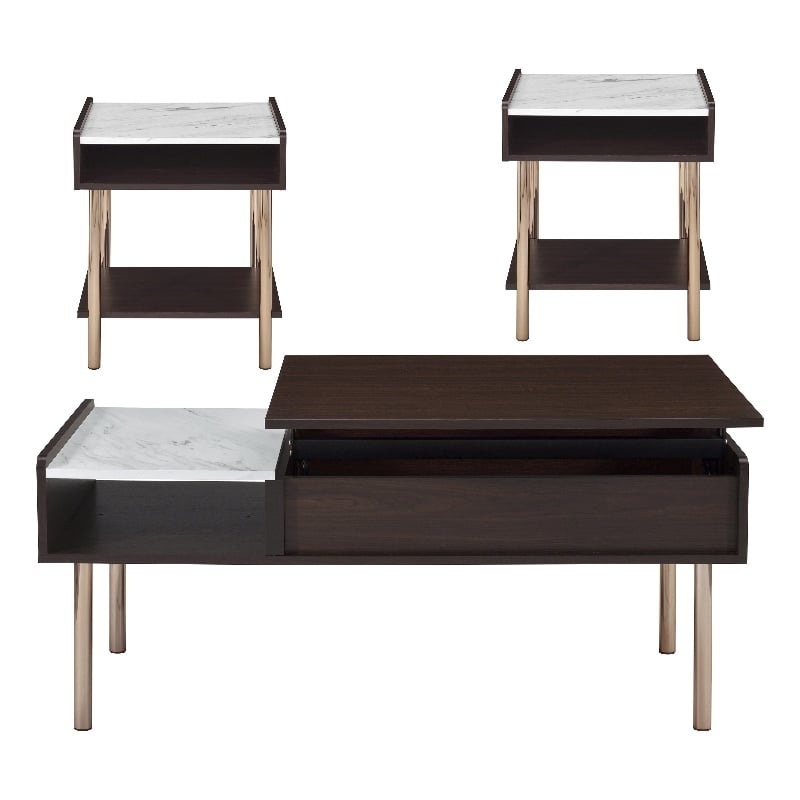 Pemberly Row Mid-Century Walnut Finished Wood 3-piece Occasional Set