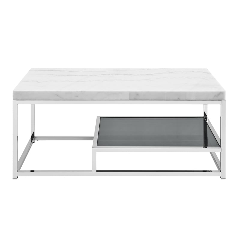 Pemberly Row Modern / Contemporary White Marble Top Cocktail Table