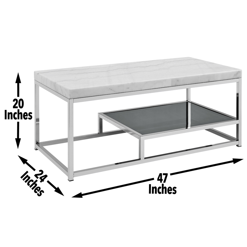 Pemberly Row Modern / Contemporary White Marble Top Cocktail Table