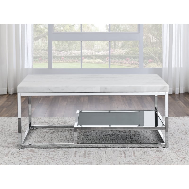 Pemberly Row Modern / Contemporary White Marble Top Cocktail Table