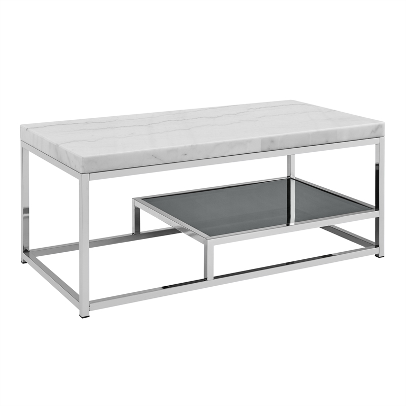 Pemberly Row Modern / Contemporary White Marble Top Cocktail Table