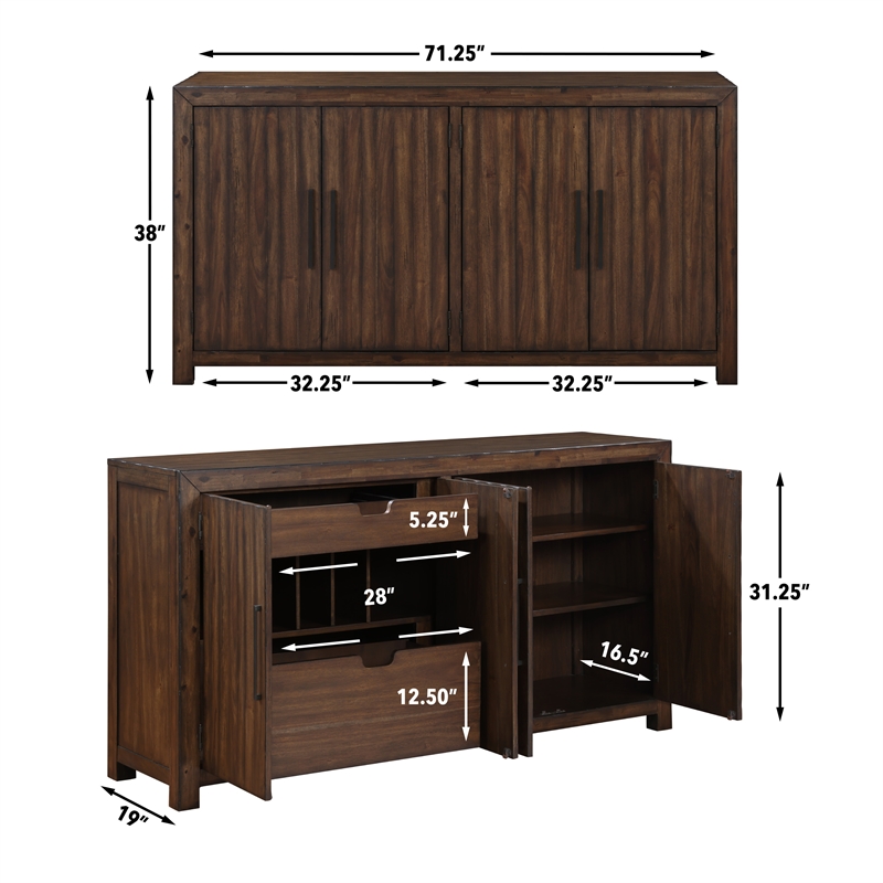 Pemberly Row Transitional Engineered Wood Buffet/Server in Dark Brown