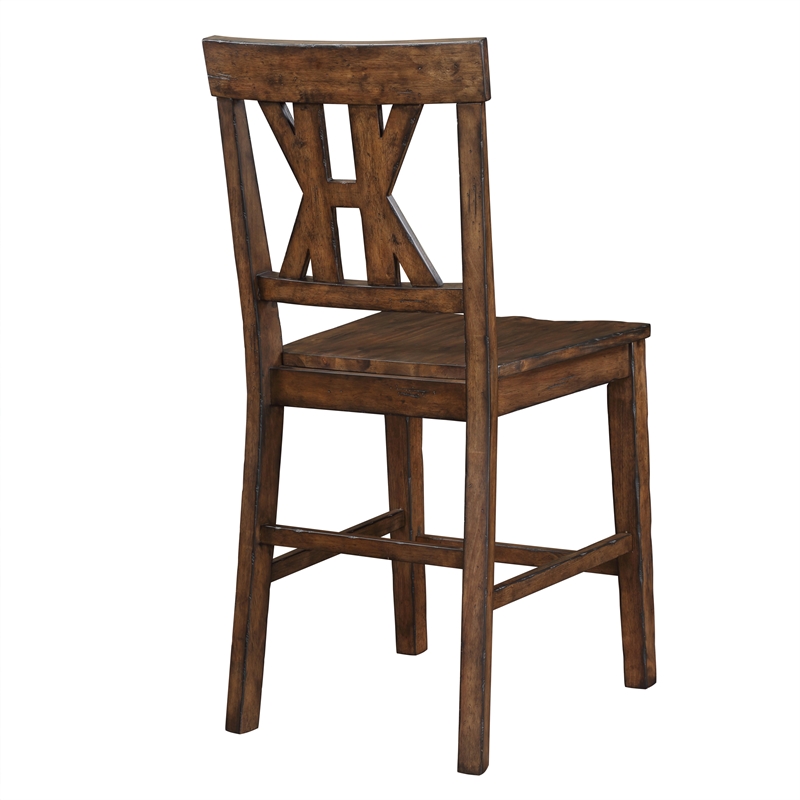 Pemberly Row Rubberwood/Iron Counter Chair in Dark Brown (Set of 2)