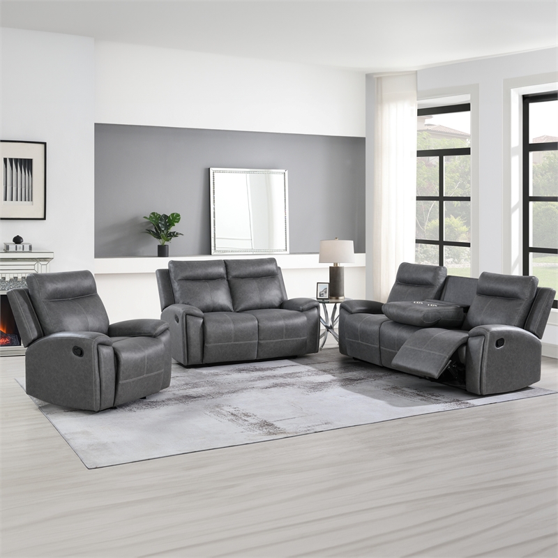 Pemberly Row Contemporary Polyester Upholstered Manual Loveseat in Gray