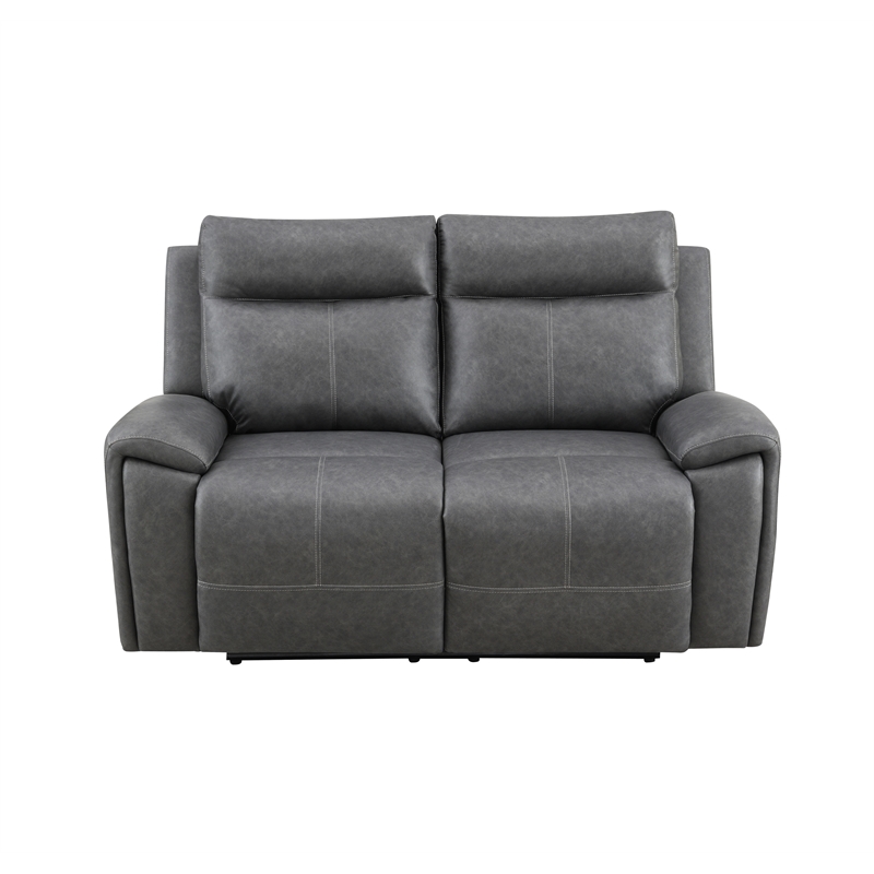 Pemberly Row Contemporary Polyester Upholstered Manual Loveseat in Gray